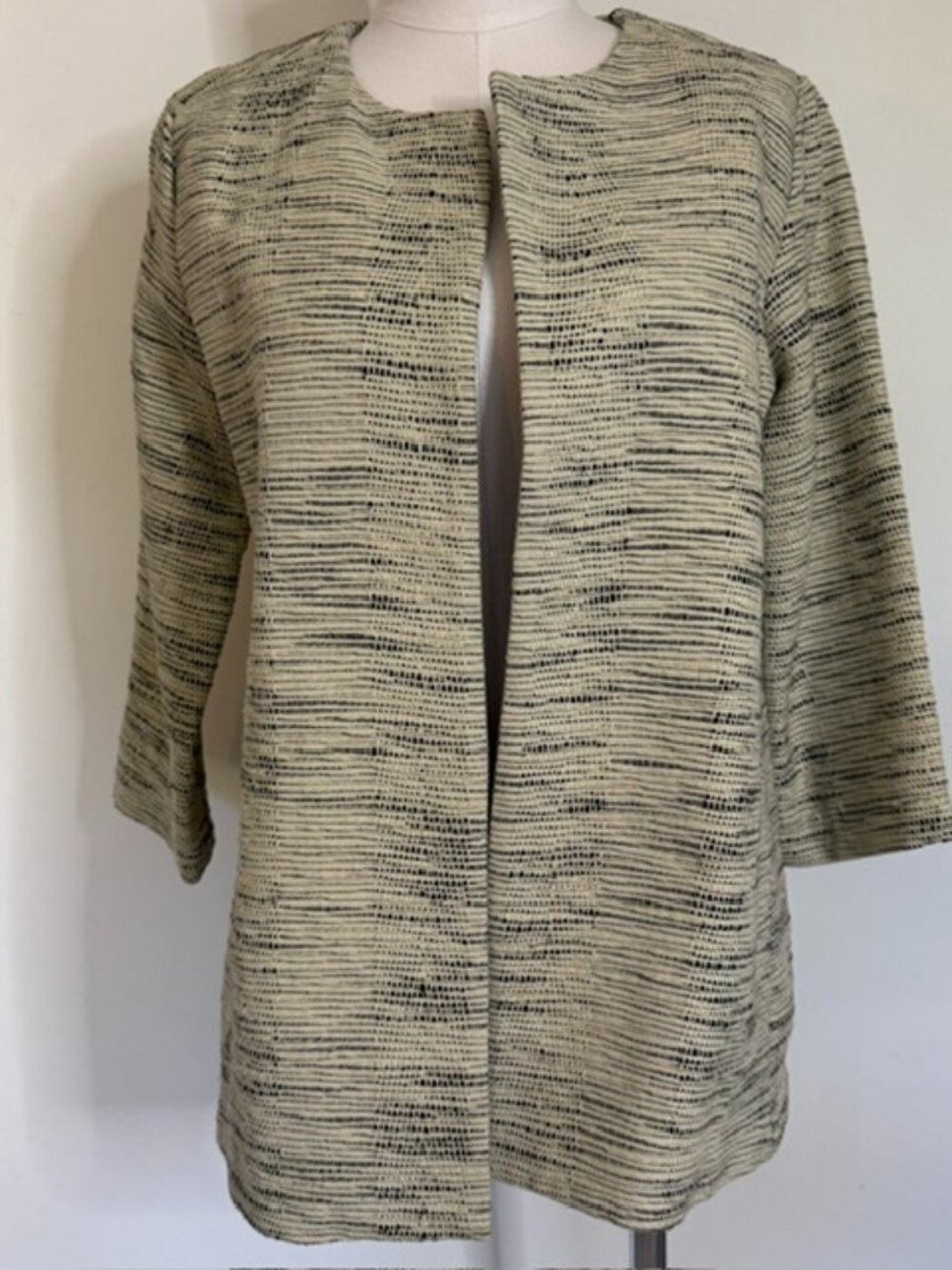 Eileen Fisher Jacket Women Small Beige Open Textured Heathered Organic Cotton